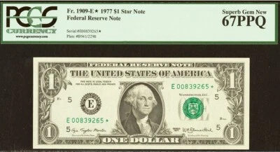 1977 $1 Federal Reserve Note  PCGS 67PPQ top pop finest Richmond star Fr 1909-E* - Image 1 of 3