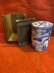 Antique 19th Century Asian Porcelain 4 Section Blue White Stacking Boxes Boxed - Picture 1 of 19