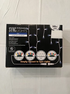 Luces de sincronización EZ-Illuminations 80 LED mini cadena azul memoria de hielo Navidad NUEVO Foto 1 de 4