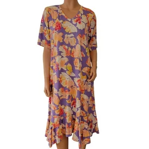 LOGO by Lori Goldstein Womens Floral Dress Size Large Slinky Asymmetrical Hem - Picture 1 of 13