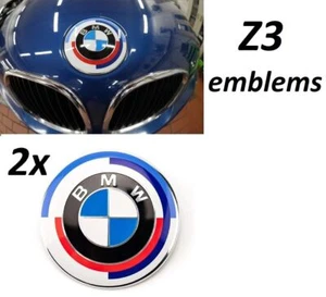 2pcs 82mm 50th anniversary Front Hood Rear Trunk Emblem Z3 E34 E32 E36 E60 - Picture 1 of 10