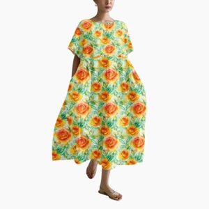 Women Summer Holiday Flower Dress Ladies Blossom Beach Loose Sundress - Picture 1 of 13