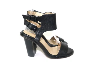 JO MERCER Size 6 Womens Black Leather Open Toe Mule Straps 2x Buckle Block Heel - Picture 1 of 6