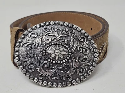 Cinturón Justin Marrón Tachuelas Cuero Ovalado Plata Hebilla EE. UU. Talla 30 C21034 Foto 1 de 4