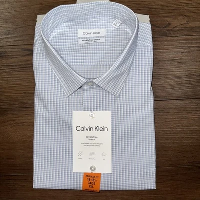 Calvin Klein Steel Wrinkle Free Small Check Dress Shirt 2XL 18 34/35 NWT - Image 1 of 3