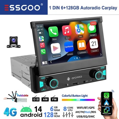 8 Core 6+128GB 1 DIN 7" Android 14 Apple Carplay Autoradio GPS NAVI RDS WIFI BT - Bild 1 von 4