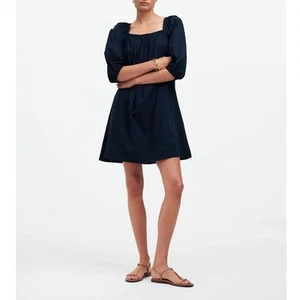 NWT Madewell Square-Neck Puff-Sleeve Lightweight Mini Dress Navy Blue Size 4 - Picture 1 of 11