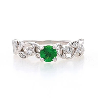 White Gold Chrome Tourmaline Diamond Engagement Ring 14k Rnd .54ctw Leaf Garland - Изображение 1 из 4