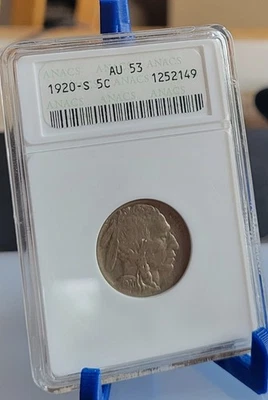 1920-S Buffalo Nickel ANACS AU53  Old Soapbox Holder - Image 1 of 2