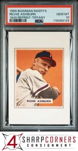 1989 BOWMAN INSERTS 1949 REPRINT TIFFANY RICHIE ASHBURN HOF PSA 10 - Picture 1 of 2