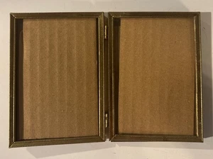 Double Vintage 3.5" x 5" Brass Tone Metal Picture Frame Folding - Picture 1 of 2