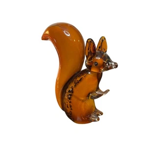 Murano Style Art 7" Amber Glass Squirrel Figurine Paperweight Blown Glass - Picture 1 of 7