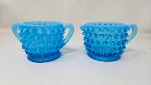 Vidrio artístico Hobnail azul opalescente vintage azúcar y crema - Imagen 1 de 7