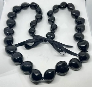 Schwarze Kukui Nuss Hawaiianischer Lei Polynesische Halskette Band Krawatte 34" - Bild 1 von 3