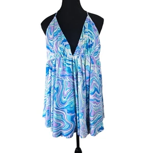 Lucy in the Sky Mini Skort Romper Large Blue Purple Swirl Beach Vacation - Picture 1 of 7