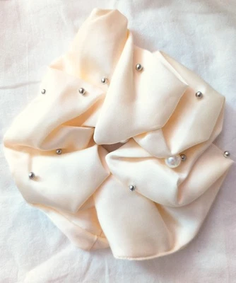 Cream Scrunchie Oversized Silk Hair Tie Pearl Silver Button Balletcore Aesthetic - Image 1 of 2