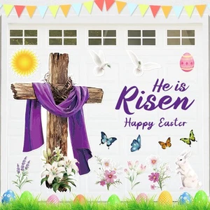 Happy Easter Garage Door Decor, He is Risen Refrigerator Magnets, Crosses, Bu... - Picture 1 of 7