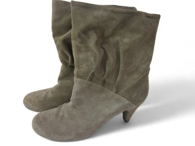 Janet & Janet Taupe Short Ankle Boots Size 4 Italian Leather Kitten Heel Design - Image 1 of 4