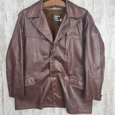 Vintage 70's Leather Jacket Coat Size 46 Maroon With Removable Lining Made USA - Image 1 of 4
