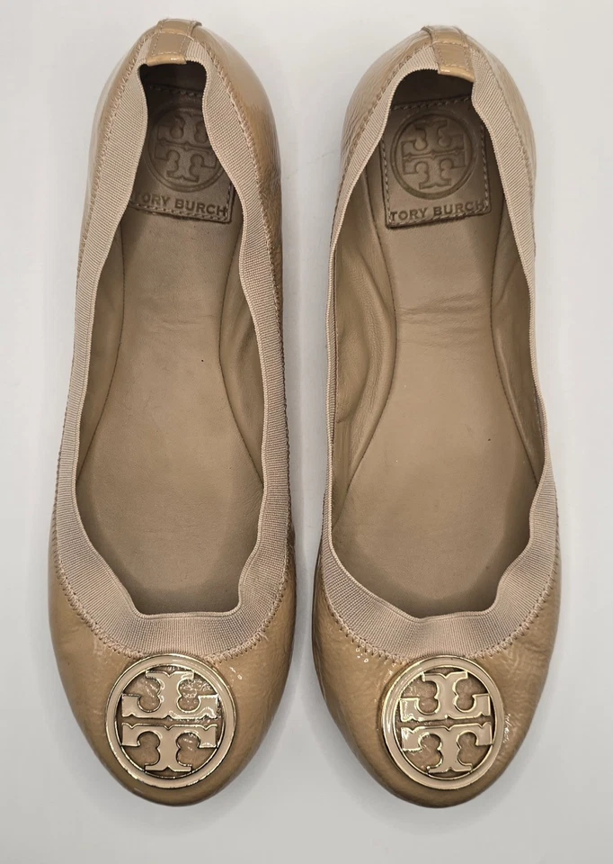 Sapatilhas de balé Tory Burch Caroline couro envernizado nude tamanho 8,5 M - Imagem 1 de 4