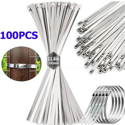 100PCS 304 Metal Zip Ties Stainless Steel Heavy Duty Self-Locking Cable Ties New - Image 1 of 4