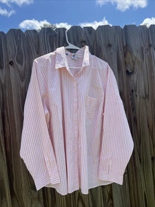 LADIES WHITE stripe BUTTON DOWN SHIRT-SIZE 2X -NWT orange white stripe top - Picture 1 of 7