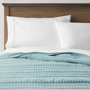 Full/Queen Lofty Velvet Quilt Light Teal Blue - Threshold - Picture 1 of 3