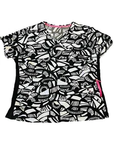 Koi Lite women’s scrub top size 3 X black white pink pockets short sleeve - Picture 1 of 5