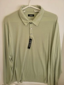 Alfani men's Large Light Green Polyester Blend Stretch L/S Knit Polo - Picture 1 of 3