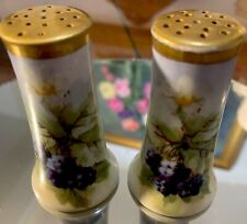 Rare Limoge Salt And Pepper Set  Gold Trim With Grapes & Vines Hand Painted