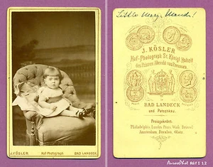 CDV KÖSLER/BAD LANDECK : FILLETTE EN POSE SUR UN FAUTEUIL, ALLEMAGNE, 1880 -I12 - Picture 1 of 1
