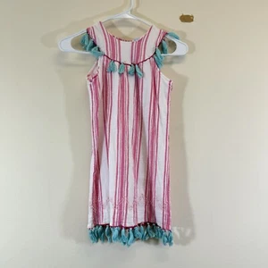 Mer St Barths Girls Tassel Striped Tunic Dress Size 12 Sleeveless Lined - Picture 1 of 7
