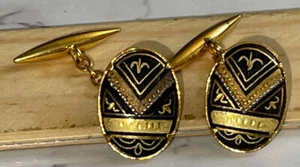 Damascene Button Style Gold Tone Black Cufflinks Bon14-44 - Picture 1 of 4