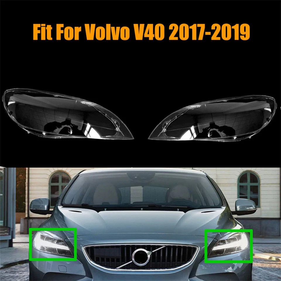 Headlight Headlamp Lens Cover Left Right Side Fit For Volvo V40 2017-2019 2Pcs - Image 1 of 4