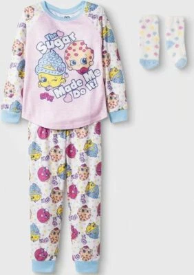 NWT Shopkins Girls 2pc Pajama Set with Cozy Socks size XS Pink Sleepwear - Image 1 of 4