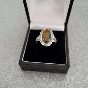 AA Canadian Ammolite & Zircon Halo ring in Platinum over Sterling silver S (9.5) - Picture 1 of 4