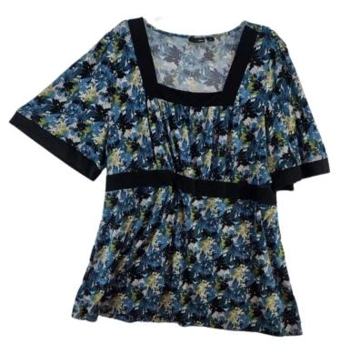 Blusa elástica East 5th para mujer cuello cuadrado ribete en contraste azul negro talla 2X Foto 1 de 4