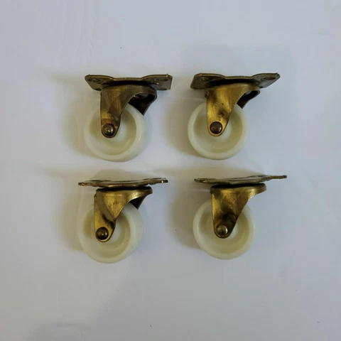 Set 4 Vintage Mid Century Brass 2.625" Swivel Caster Furniture Wheels Cover