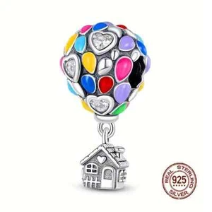 Bracciale Argento Sterling 925 Charm Pendente Perline Mongolfiera Casa Colorato - Foto 1 di 6