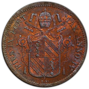 ITALY, PAPAL STATES: 1850-R IV 1 Baiocco PCGS MS64RB ——— ONE OF TWO KNOWN BU's - Picture 1 of 2