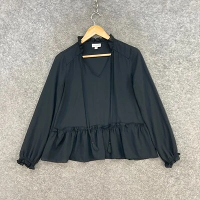 Maison Jules Blouse Top Womens Small Black Long Sleeve V-Neck Sheer 21009 - Image 1 of 4