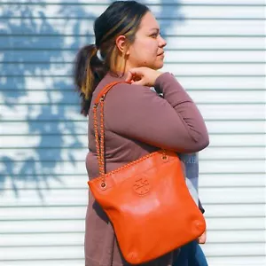 NWT Tory Burch MARION Leather Book Bag with Chain Orange $495+ - Picture 1 of 10