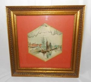 Spakenburg Niederlande Holländisches Fischerdorf Druck Vintage Gold Vergoldet Gerahmt 9" - Bild 1 von 9