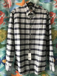 Neu mit Etikett Brooks Brothers langärmliges Herrenhemd grau/marine Baumwolle kariert Oxford Small - Bild 1 von 9