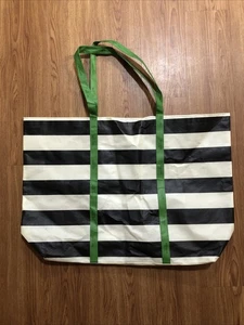 Kate Spade Reusable Tote Bag Shopper XL Oversized Black White Stripe Polyester - Picture 1 of 8