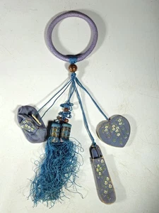 Antique Japanese Sagemono Sewing Set Nigiri Hasami Obi Hanging Chatelaine - Picture 1 of 14