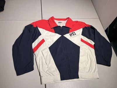 Fila 夹克男式 42 红色白色蓝色田径外套拉链衬里意大利尼龙复古 — 第 1/4 张图片
