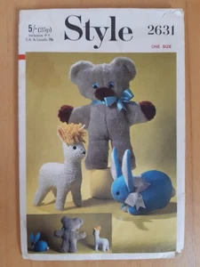 SEWING PATTERN STYLE 2631 (1969) Teddy, Lamb & Rabbit Soft Toys True Vintage 60s - Picture 1 of 4