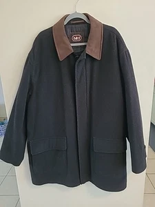 Beautiful Newport Harbor Men's Black Wool Coat Brown Leather Collar Lined 2xl? - Picture 1 of 13
