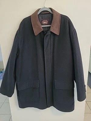 Красивый Newport Harbor мужской черный шерсти пальто коричневый кожаный воротник с подкладкой 2XL? - Изображение 1 из 4